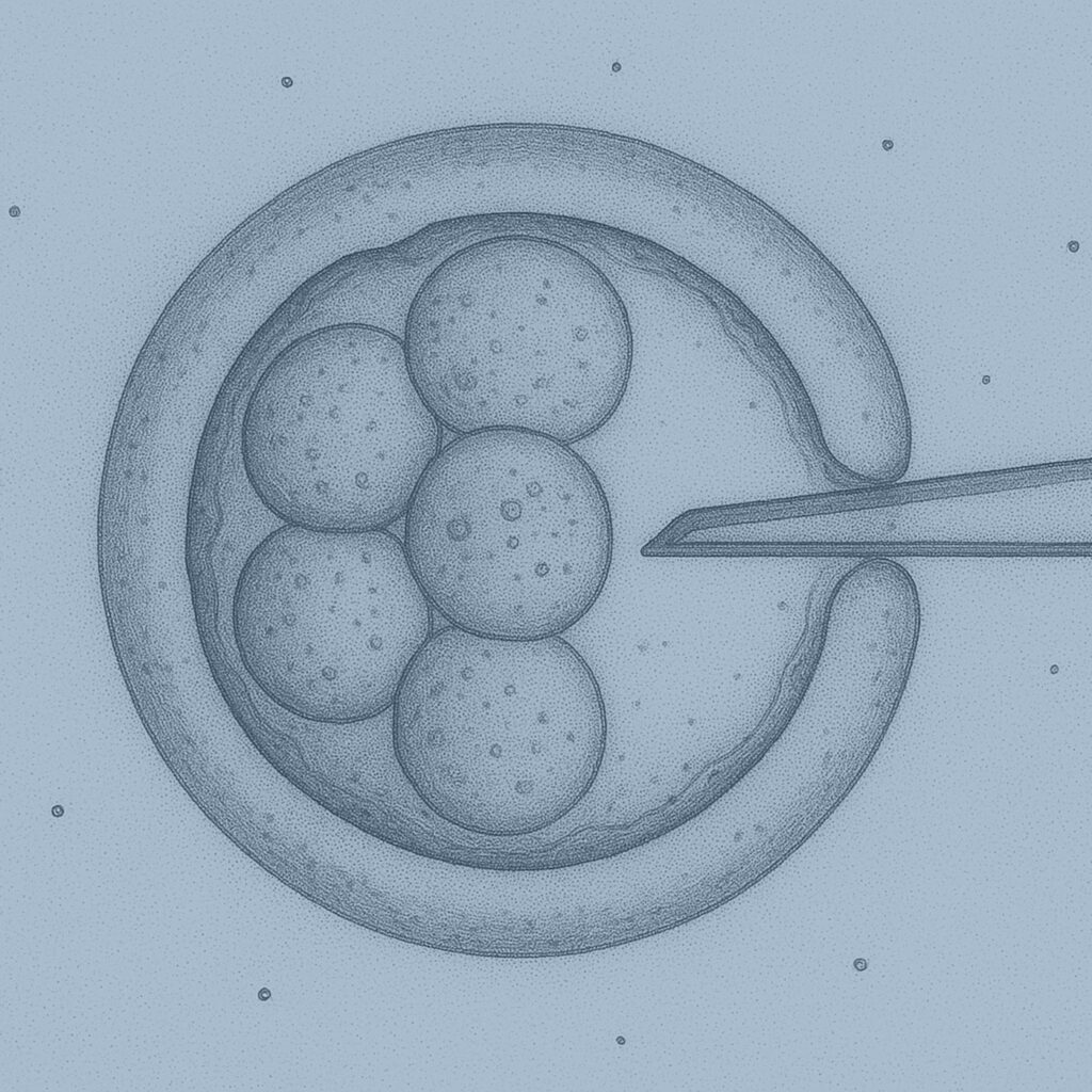 Embryo biopsy performed during IVF for genetic testing at Genesis Athens.