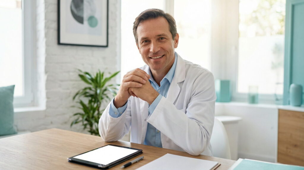 Medic specialist în fertilizare in vitro (FIV) pregătit să răspundă la întrebări frecvente despre tratamentul pentru infertilitate