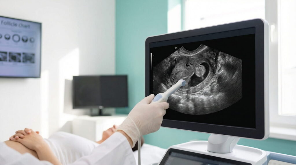 Ecografie pelvină înainte de intervenția pentru fibrom uterin, utilizată în evaluarea preoperatorie